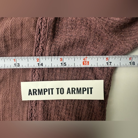 Lucky Brand Pink Waffle Knit Top Women's Small  Keyhole Tie V-Neck Tassel Mauve - Picture 10 of 11